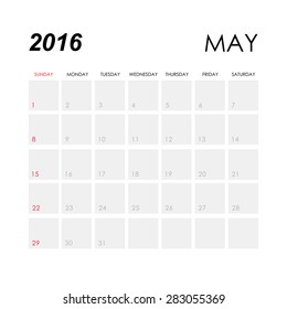 Template of calendar for May 2016
