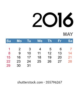Template of calendar for MAY 2016  