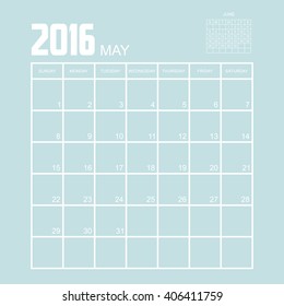 Template of calendar for MAY 2016.