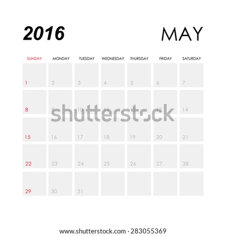 Template of calendar for May 2016
