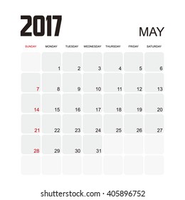 Template of calendar for MAY 2017.