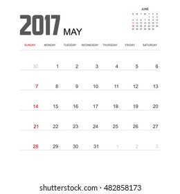 Template of calendar for MAY 2017.