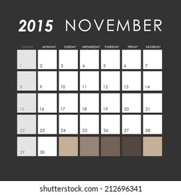 Template of calendar for November 2015 