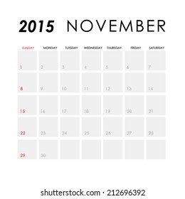 Template of calendar for November 2015 