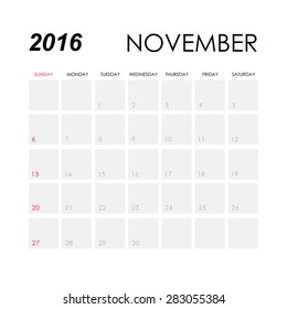 Template of calendar for November 2016
