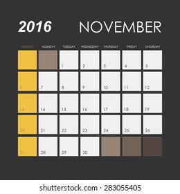 Template of calendar for November 2016
