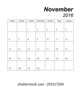 Template of calendar for November 2016
