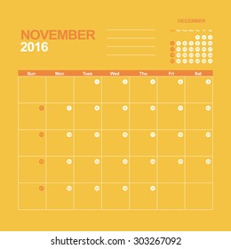 Template of calendar for November 2016
