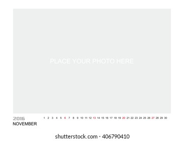 Template of calendar for NOVEMBER 2016.