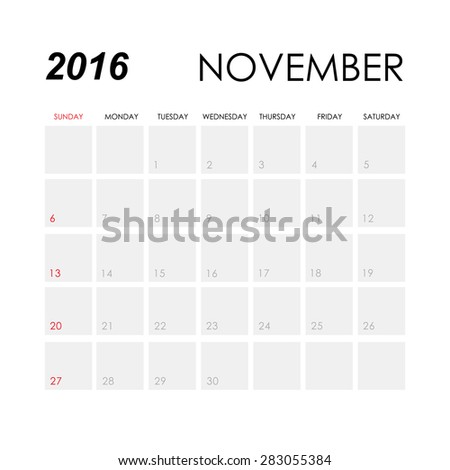 Template of calendar for November 2016
