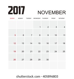 Template of calendar for NOVEMBER 2017.
