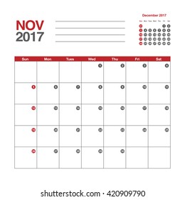 Template of calendar for November 2017
