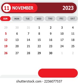 Template Calendar November 2023 Vector Design