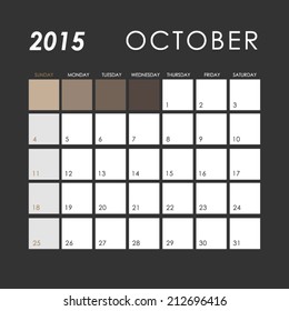 Template of calendar for October 2015 