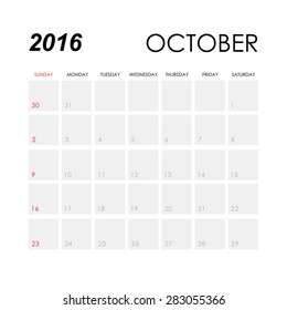 Template of calendar for October 2016
