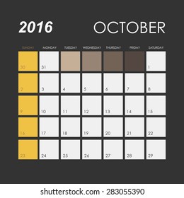 Template of calendar for October 2016
