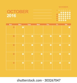 Template of calendar for October 2016

