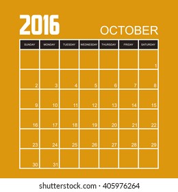 Template of calendar for OCTOBER 2016.