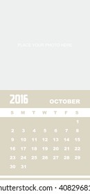 Template of calendar for OCTOBER 2016.