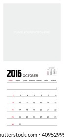 Template of calendar for OCTOBER 2016.