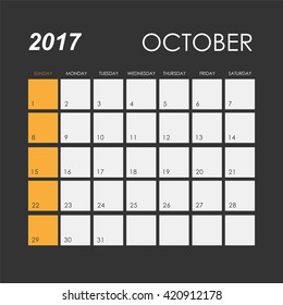 Template of calendar for October 2017
