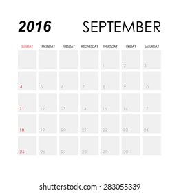 Template of calendar for September 2016
