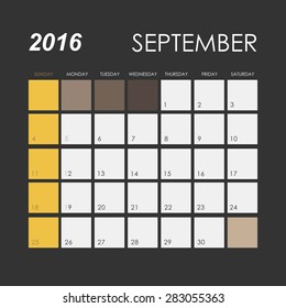 Template of calendar for September 2016
