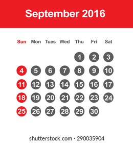 Template of calendar for September 2016
