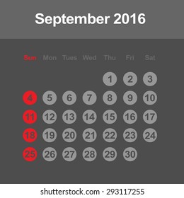Template of calendar for September 2016
