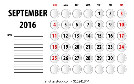 Template of calendar for September 2016