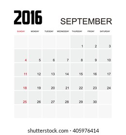 Template of calendar for SEPTEMBER 2016.