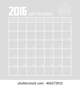 Template of calendar for SEPTEMBER 2016.