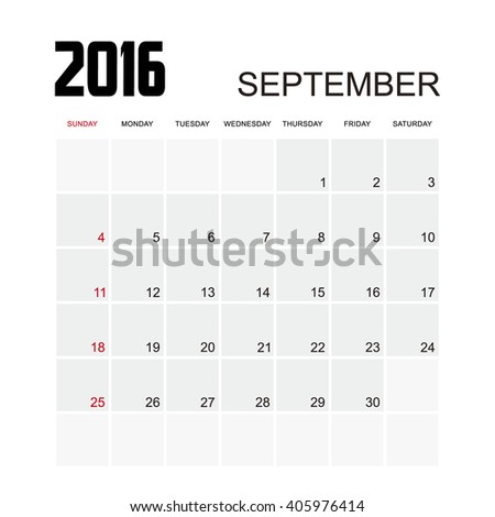 Template of calendar for SEPTEMBER 2016.