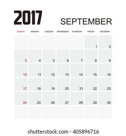 Template of calendar for SEPTEMBER 2017.
