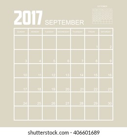 Template of calendar for SEPTEMBER 2017.