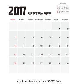 Template of calendar for SEPTEMBER 2017.