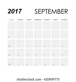 Template of calendar for September 2017
