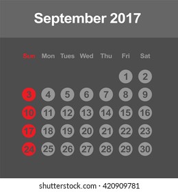 Template of calendar for September 2017
