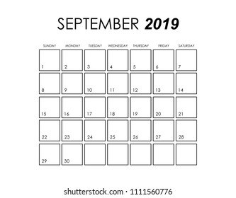 Template of calendar for September 2019
