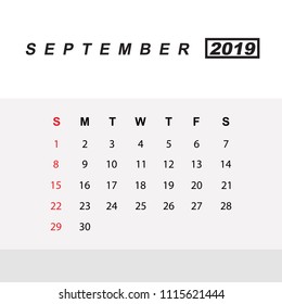 Template of calendar for September 2019
