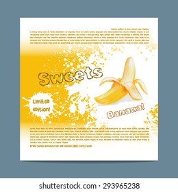 Template candy packaging. Banana sweets. Stencil for print of pack sugar lozenge.