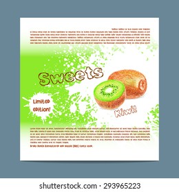 Template candy packaging. Kiwi sweets. Stencil for print of pack sugar lozenge.