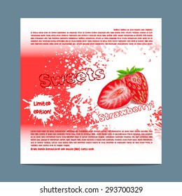 Template candy packaging. Strawberry sweets. Stencil for print of pack sugar lozenge.