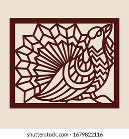 Template capercaillie for laser cutting. Abstract stylized wood grouse for cut. Stencil for decorative panel of wood, metal, paper. Vector illustration