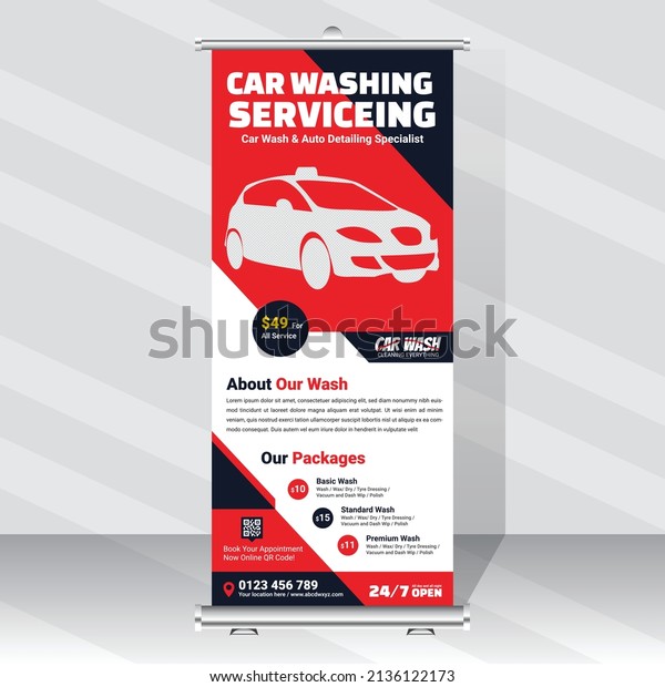 Template for car wash and detailing service\
roll-up banner