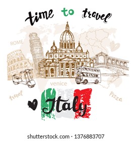 Template card with architecture of Italy. Travel set