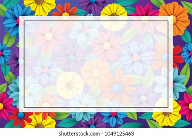 Template card or banner colorful flowers floral background with copy space ready for place your text vector and illustration