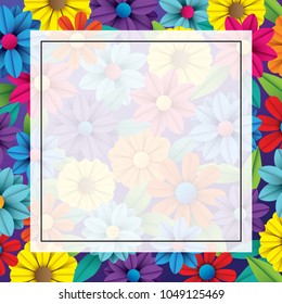 Template card or banner colorful flowers floral background with copy space ready for place your text vector and illustration