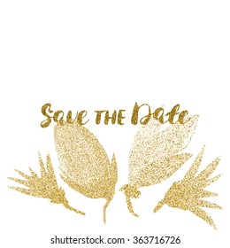 Template for card, banner, flyer, save the date (wedding) invitation , birthday party, with the golden flowers.