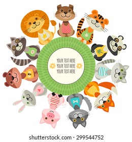 Template card or banner with wild animals and pets.